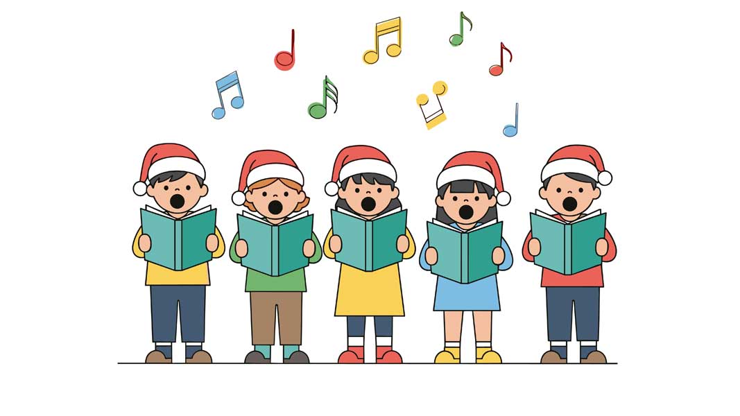 Vector graphic showing children singing Christmas carols