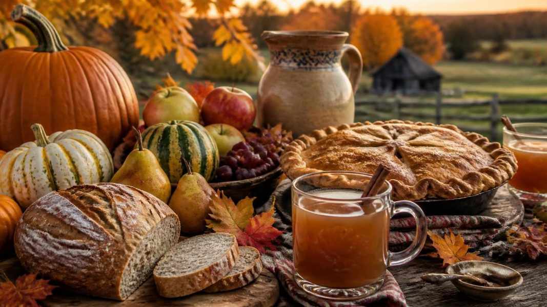 Illustrative photograph showing harvest type food and drink