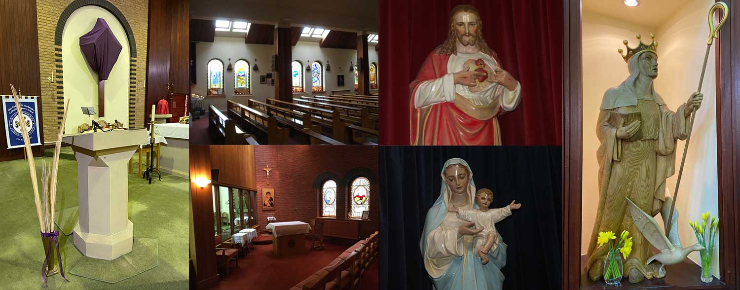 Collage of pictures of the interior of Our lady and St. Werburgh, Clayton, Newcastle-under-Lyme, Staffordshire
