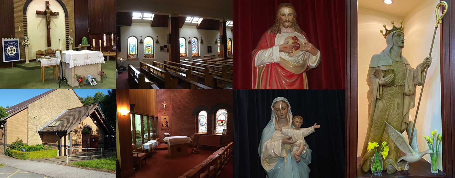 Collage of pictures of the interior of Our lady and St. Werburgh, Clayton, Newcastle-under-Lyme, Staffordshire