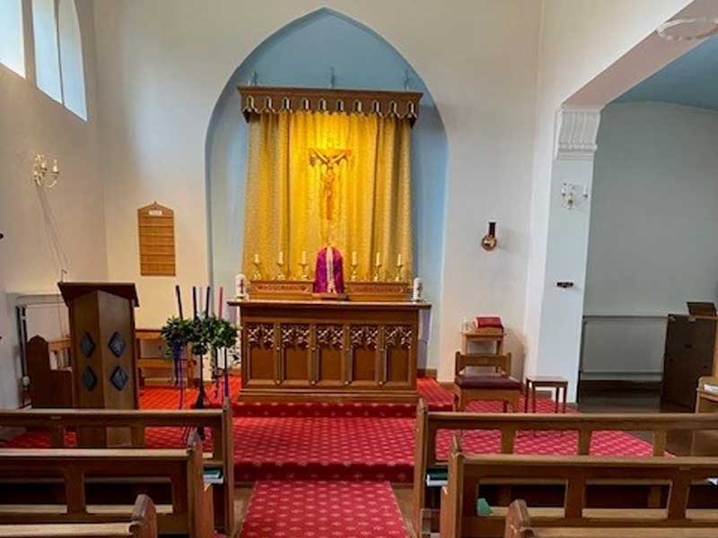 Picture of the front entrance and path to Our Blessed Lady & St John the Baptist Catholic Church