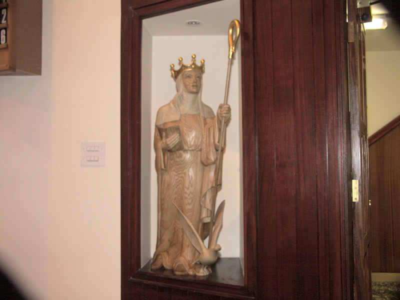 Picture of the statue of St. Werbrugh inside the church of Our Lady & St Werburgh
