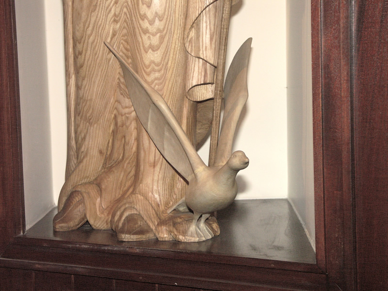 Picture of the statue of St. Werburgh and Grayking The Goose inside the church of Our Lady & St Werburgh